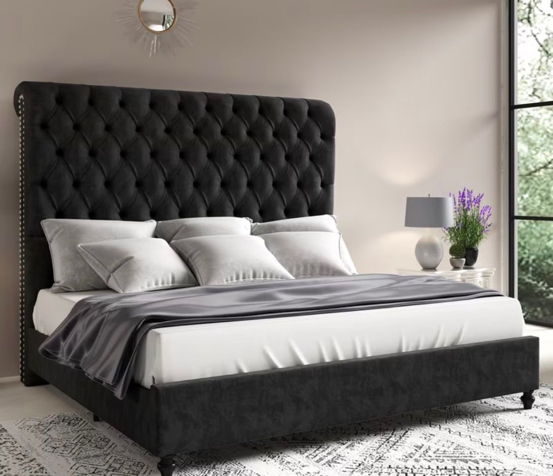 Black Velvet Chesterfield Bed