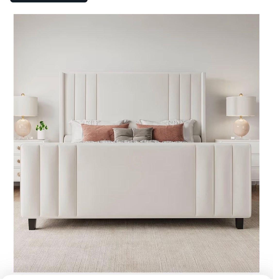 Cream Modern Panel Bed