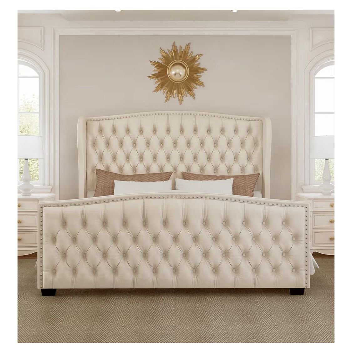 Cream Tufted Bed