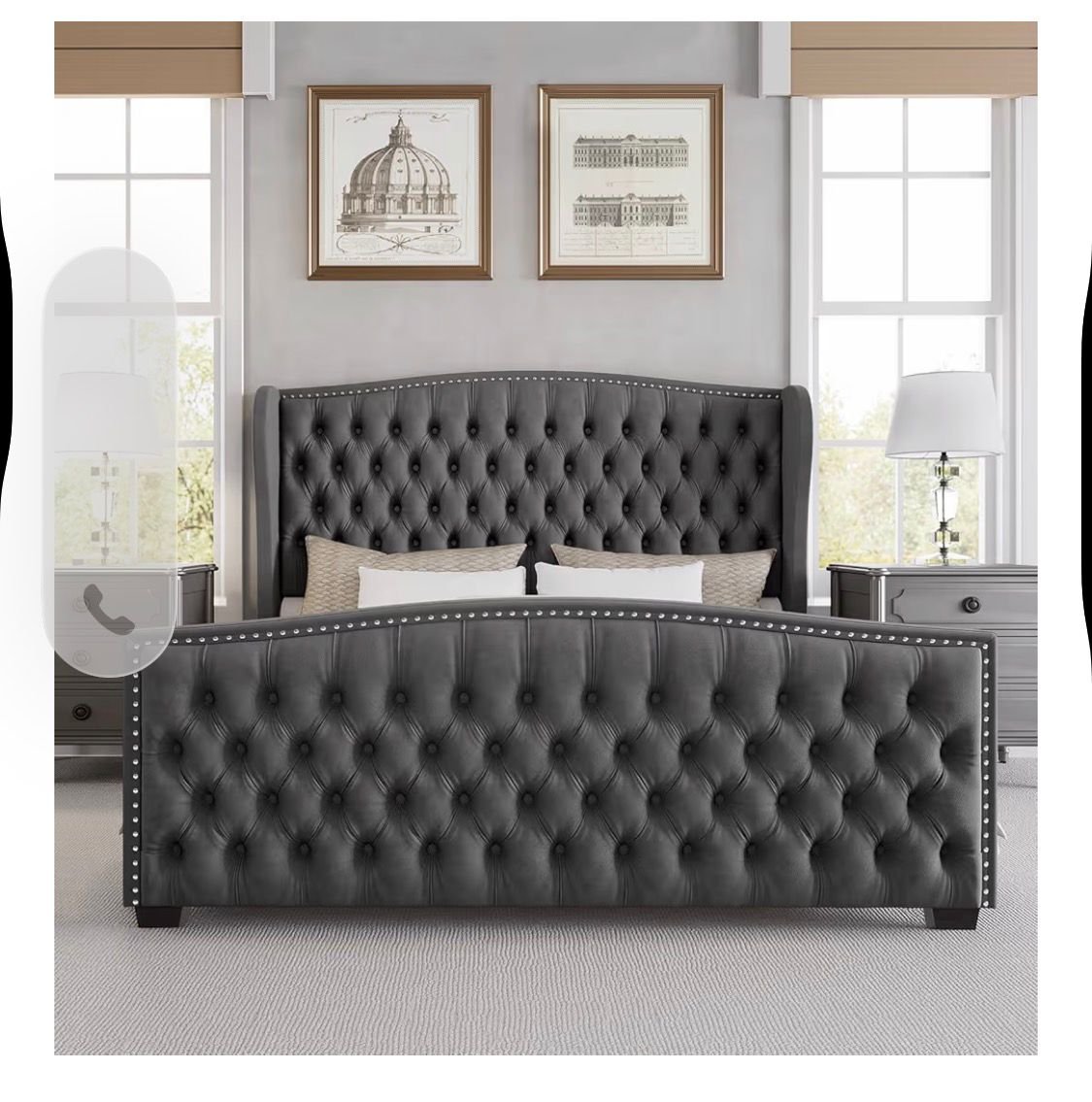 Grey Tufted Bed