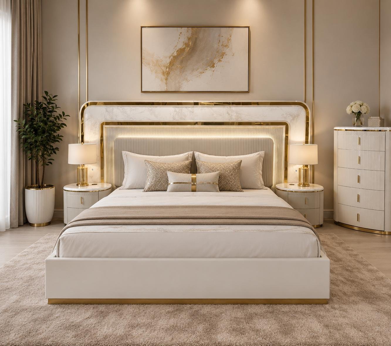 White & Gold Bedroom Set