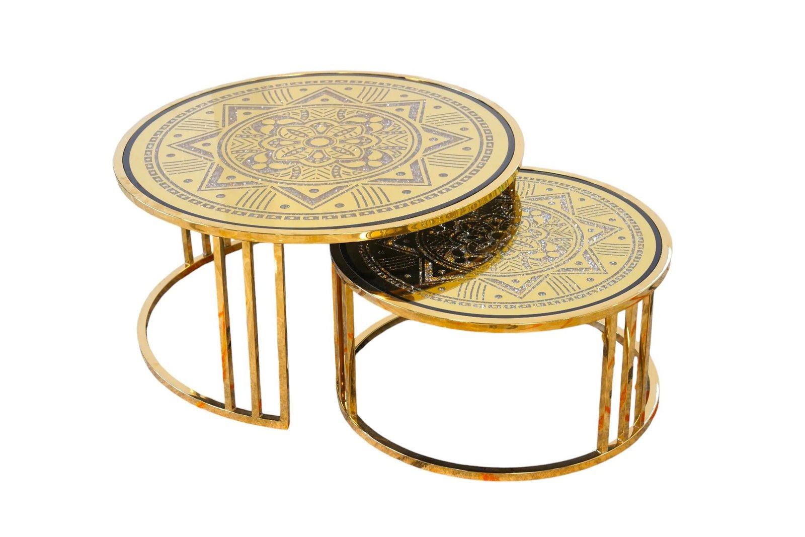GEOMETRIC STYLE LUXURY DIAMOND MIRROR TOP COFFEE TABLE SET